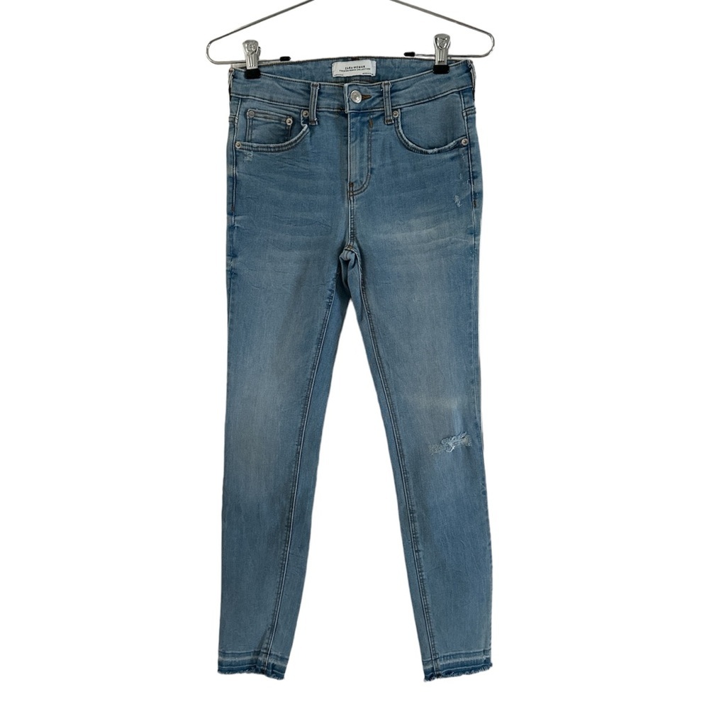 Zara Premium Denim Collection Slightly Distressed Blue Jeans sz 4